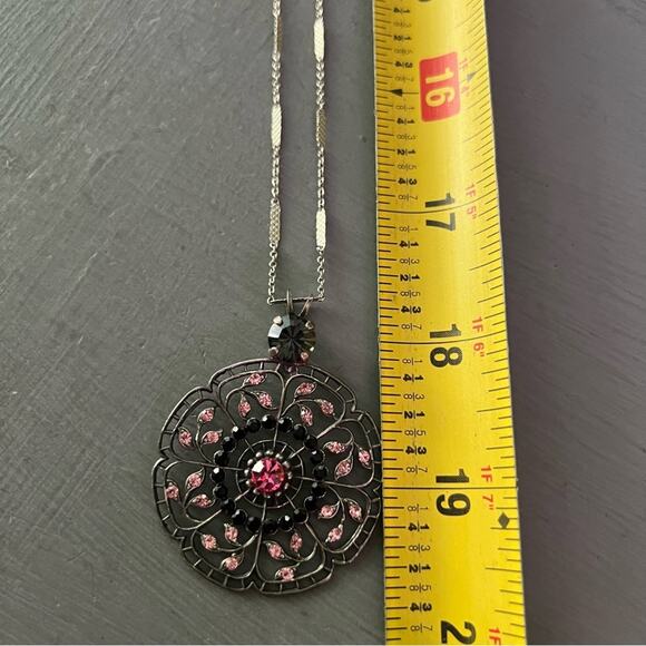 Mariana Silver Tone Crystal Circle Pendant Necklace - Picture 8 of 11